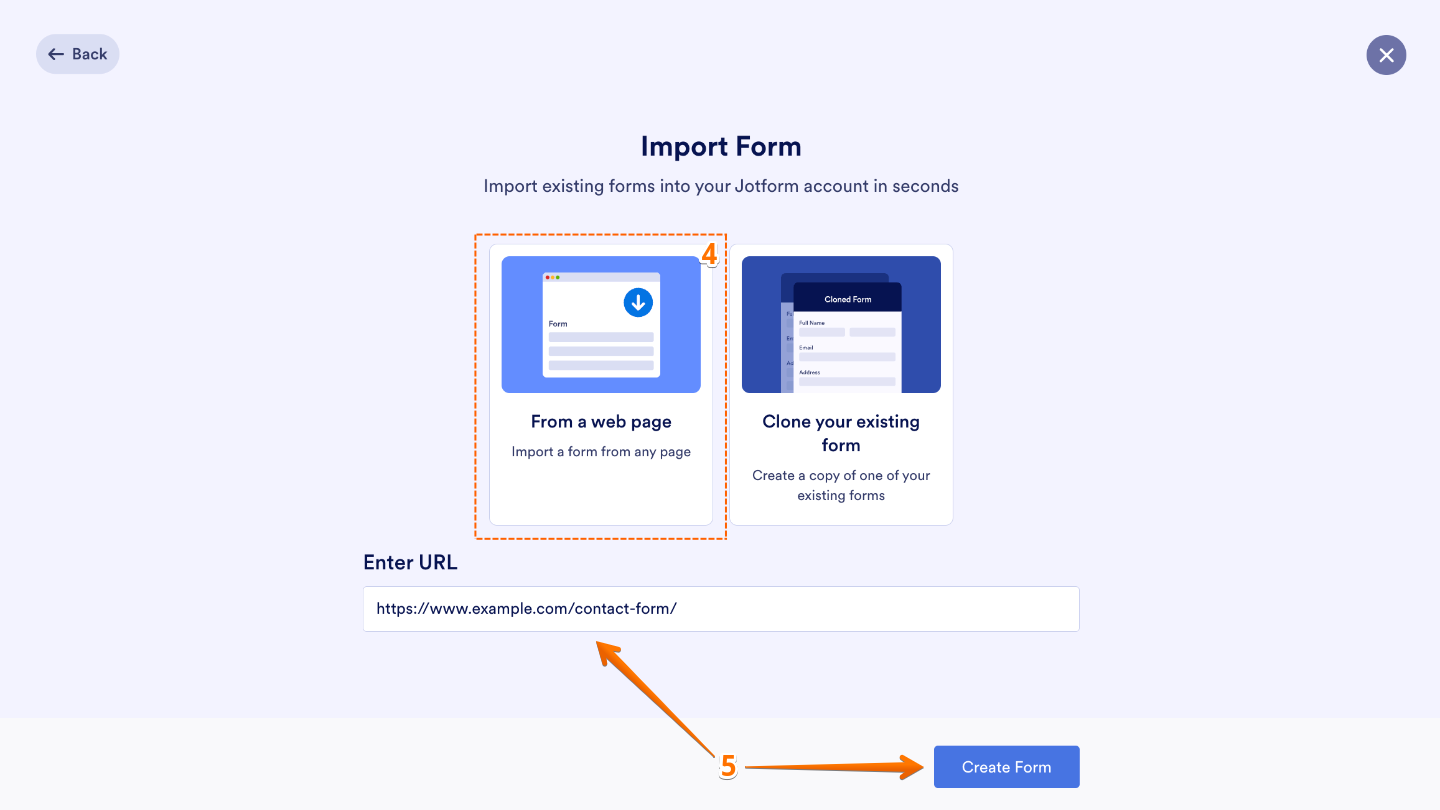 From a Web Page option in the Import Form window on the Jotform My Workspace page