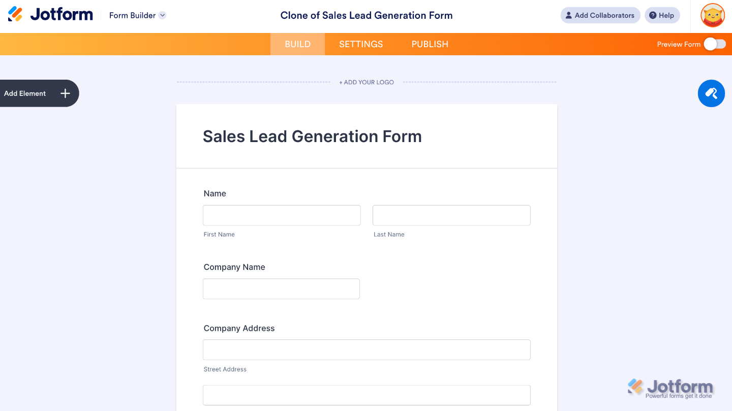 Created cloned form in the Jotform Form Builder