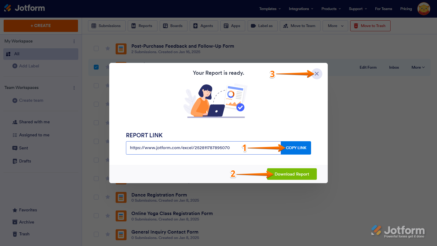 A prompt appears confirming that the Grid Listing Report is ready