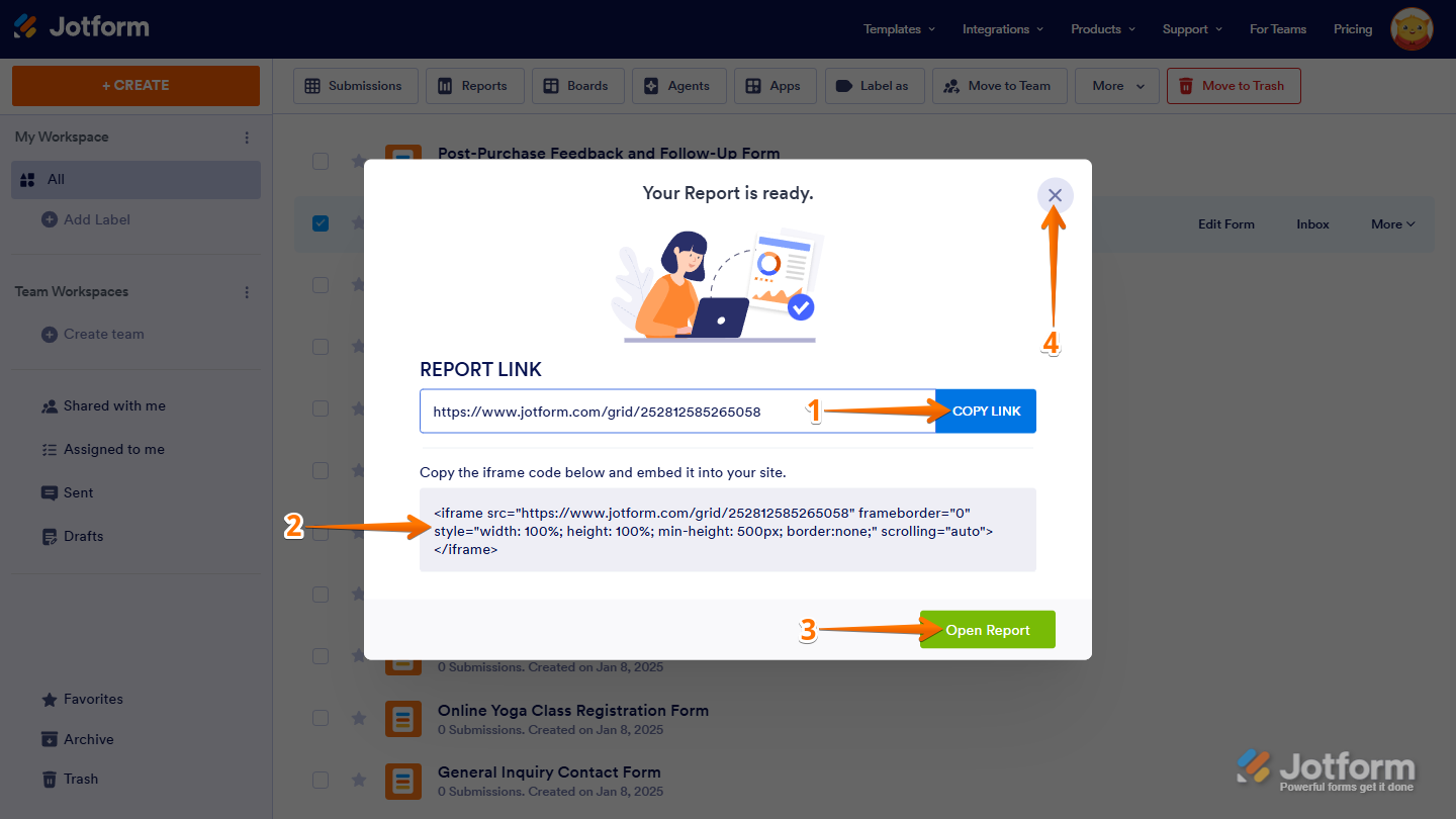 A prompt appears confirming that the Grid Listing Report is ready