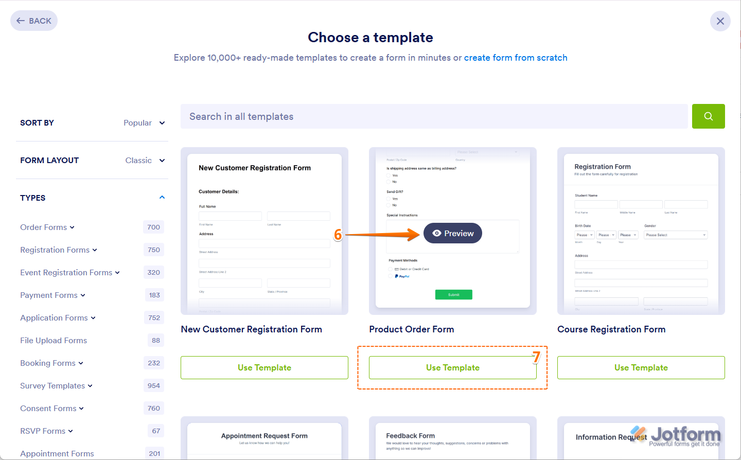 Preview and Use Template Button on Workspace Jotform
