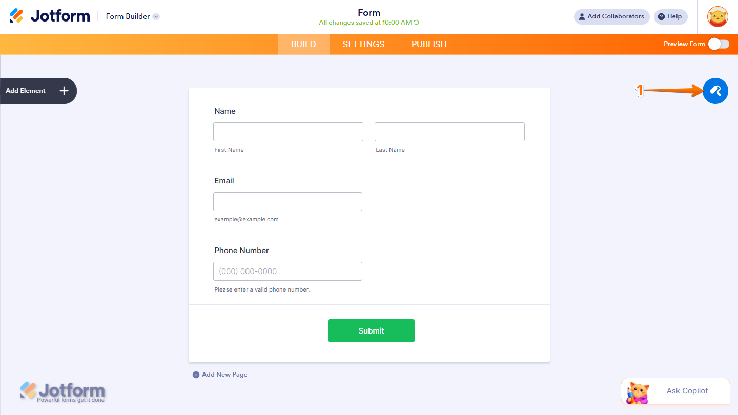 Form Designer icon in the Form Builder