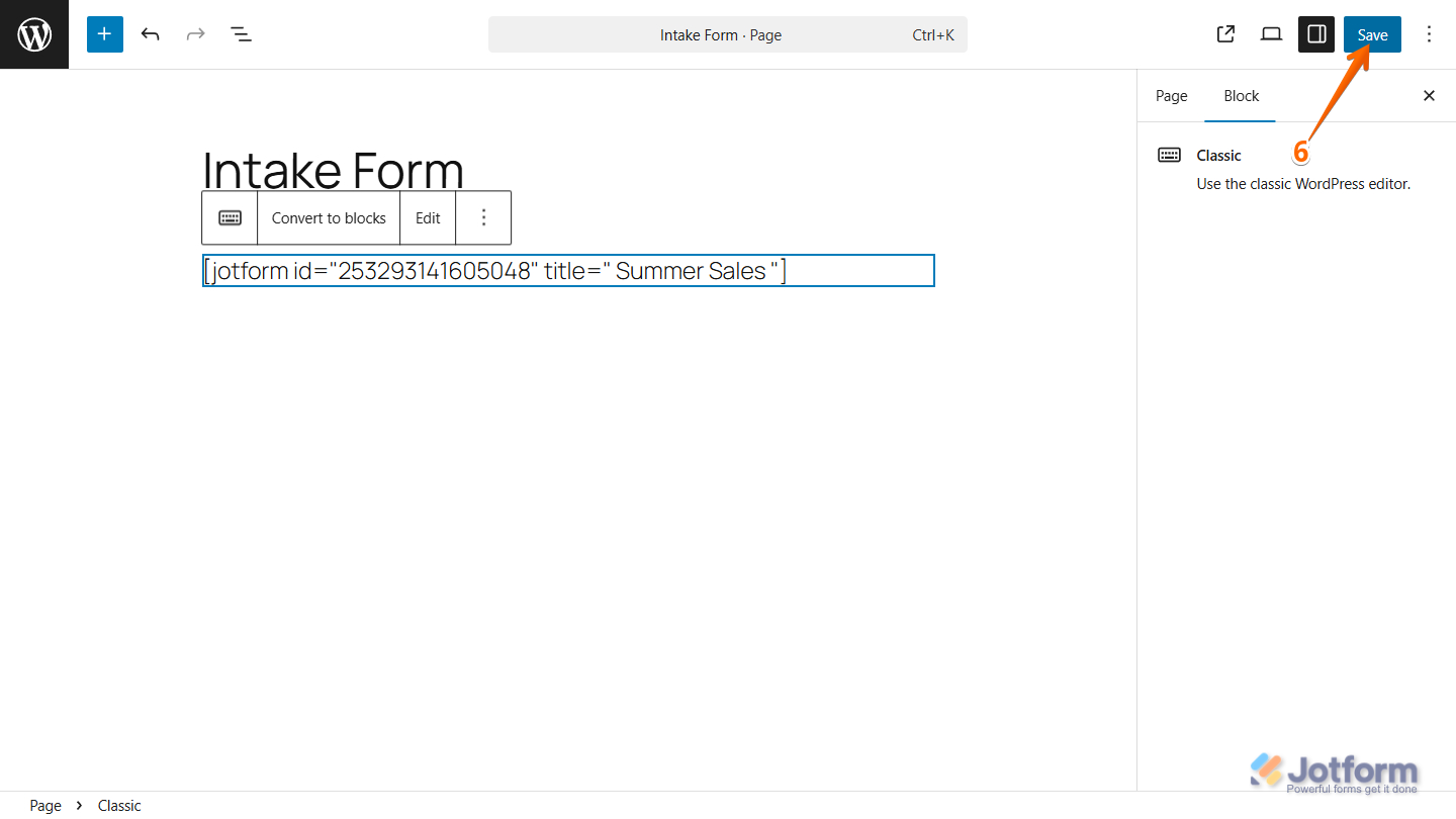 Save button in the WordPress Editor