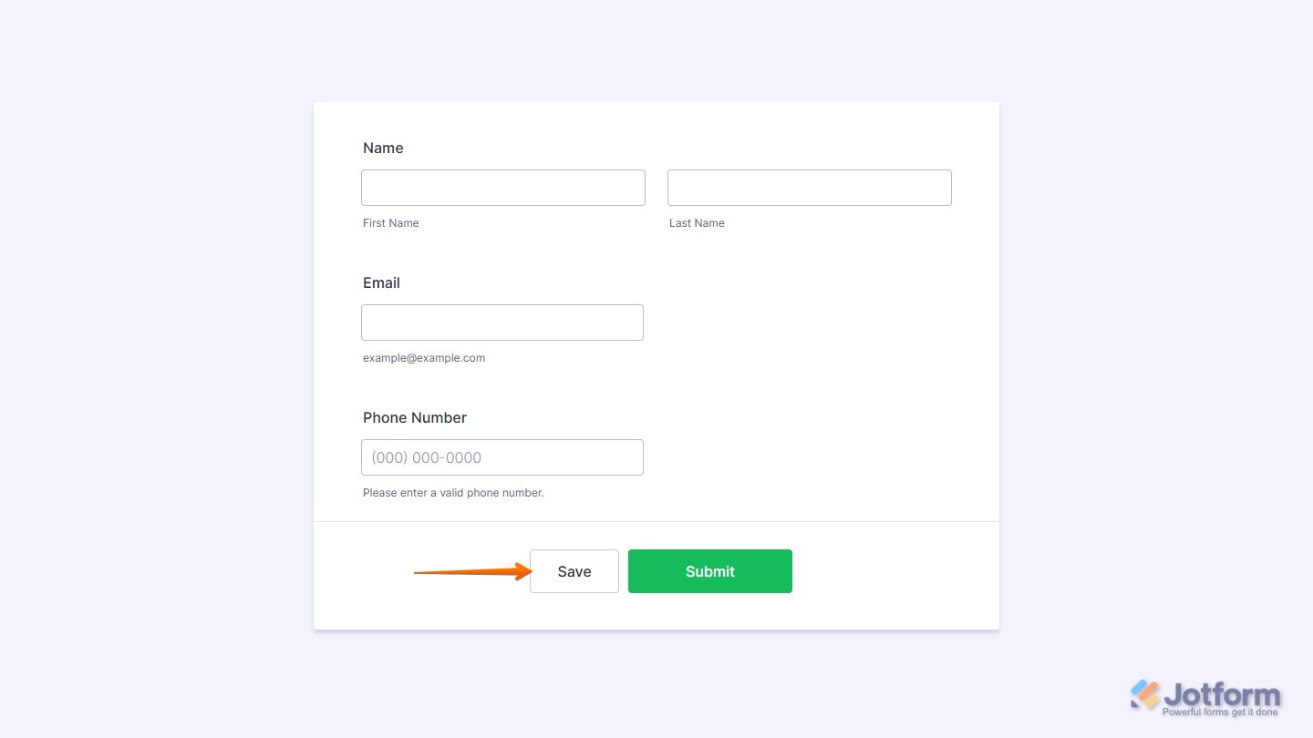 Save button in the form for Save and Continue Later
