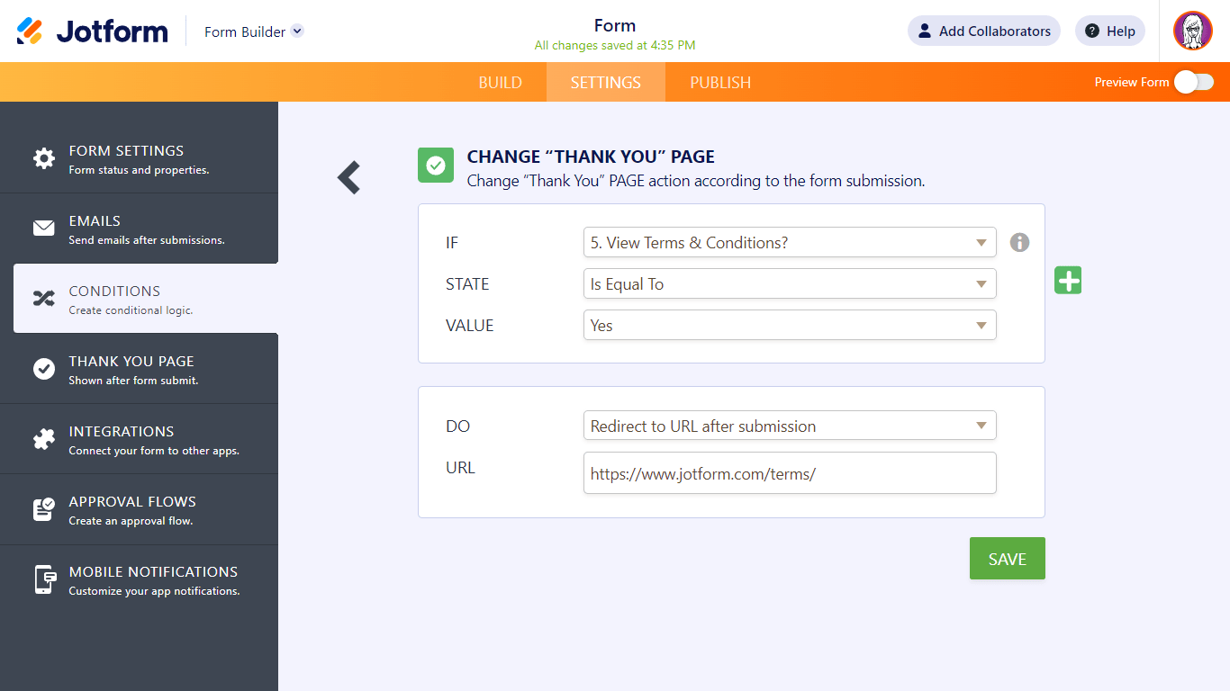 A Change Thank You Page conditional logic in Jotform Form Builder Screenshot 21