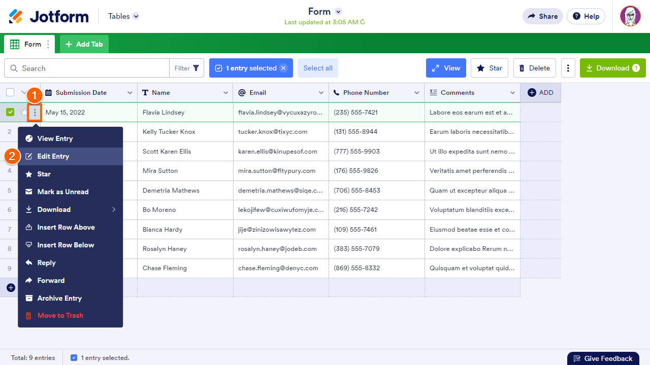 Steps to access Edit Entry in Jotform Tables Screenshot 10 Screenshot 10