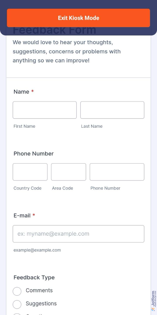 Demo form in Kiosk Mode in Jotform Mobile App