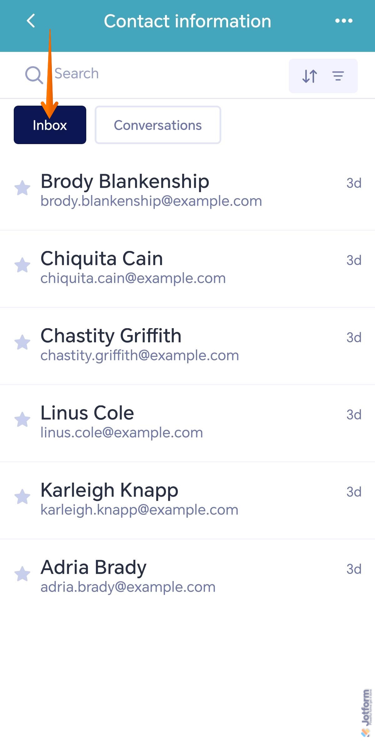 Inbox screen of a single form in the Jotform Mobile Forms app