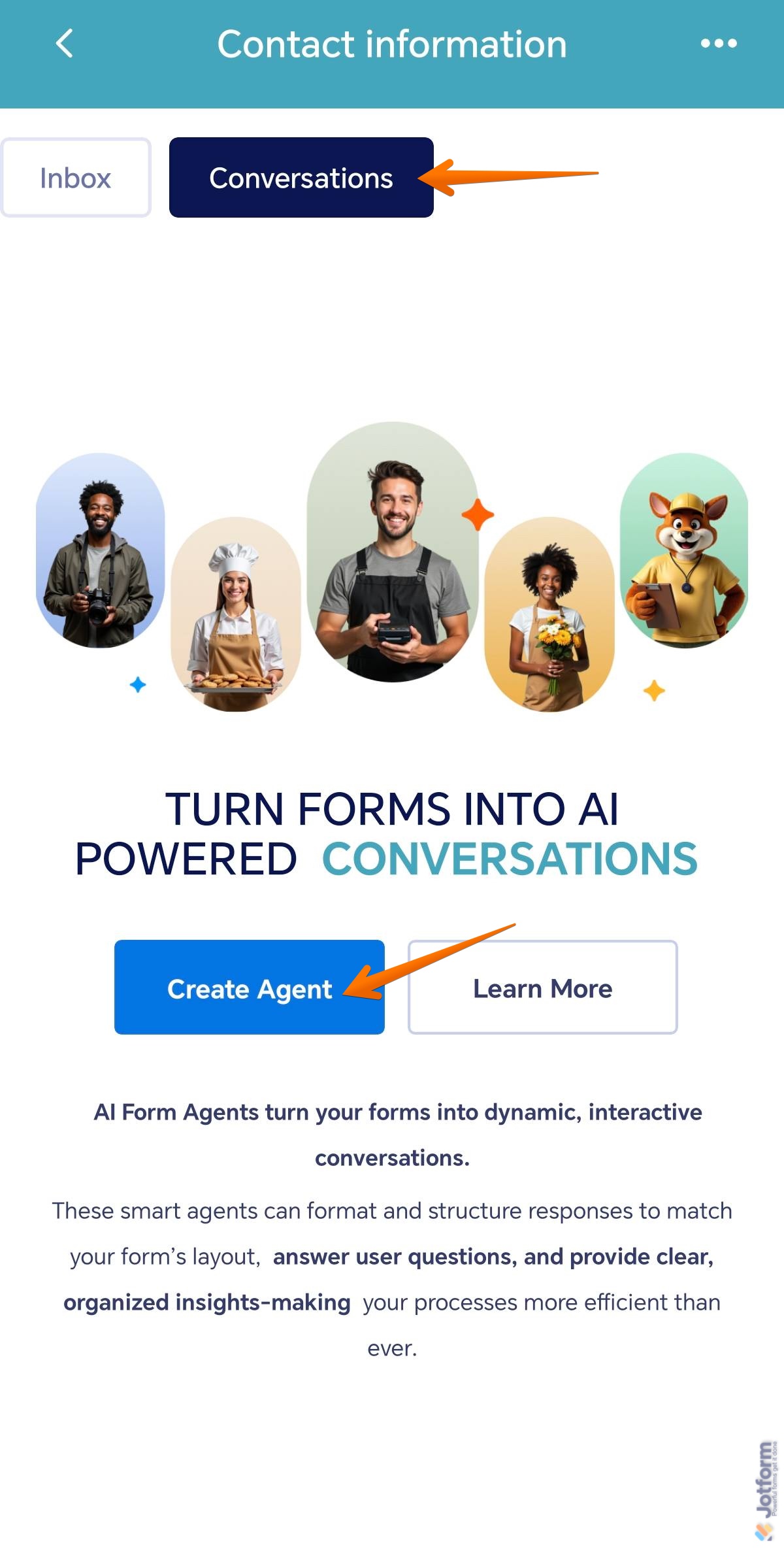 Conversations tab of a single form in the Jotform Mobile Forms app