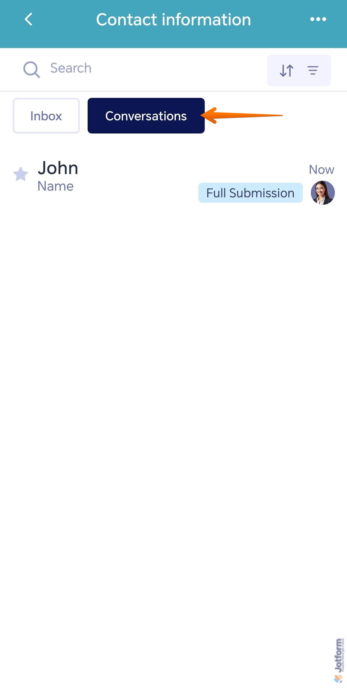 Conversations tab with an existing conversion of a single form in the Jotform Mobile Forms app