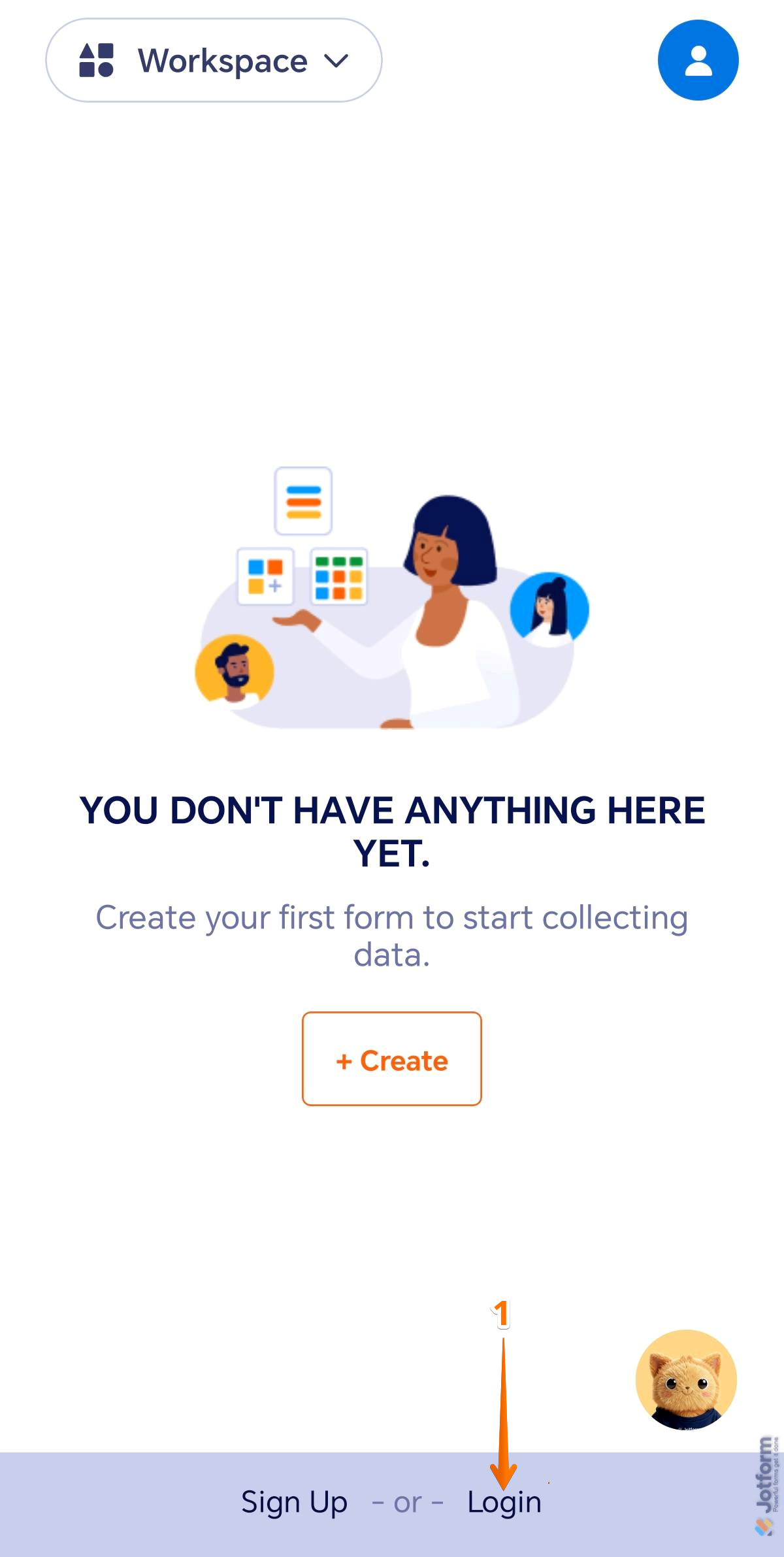 Login menu in the Jotform Mobile Forms app