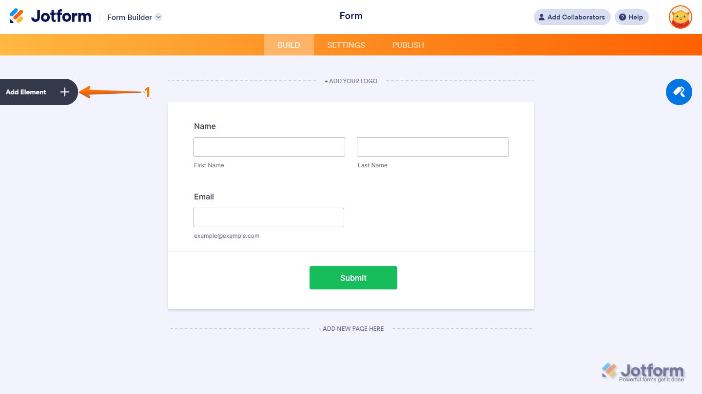 Add Element in the Jotform Form Builder