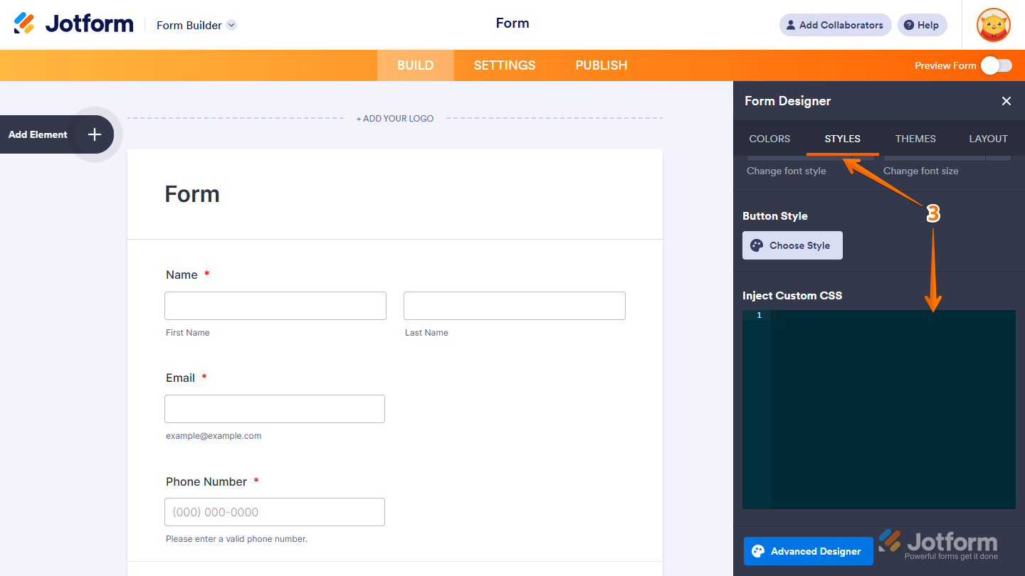 Remove default error messages using custom CSS in Jotform