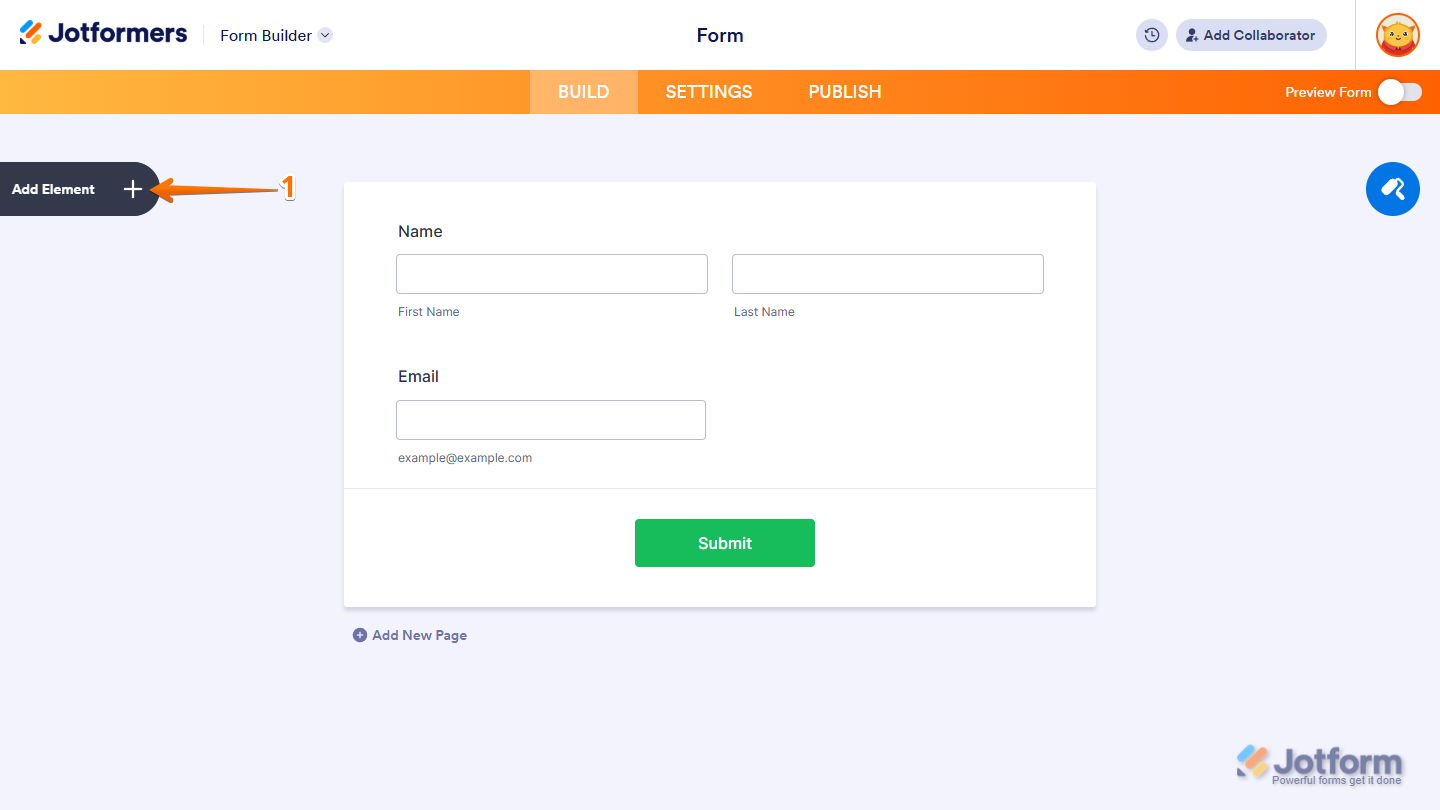 Add Element button in Jotform Form Builder