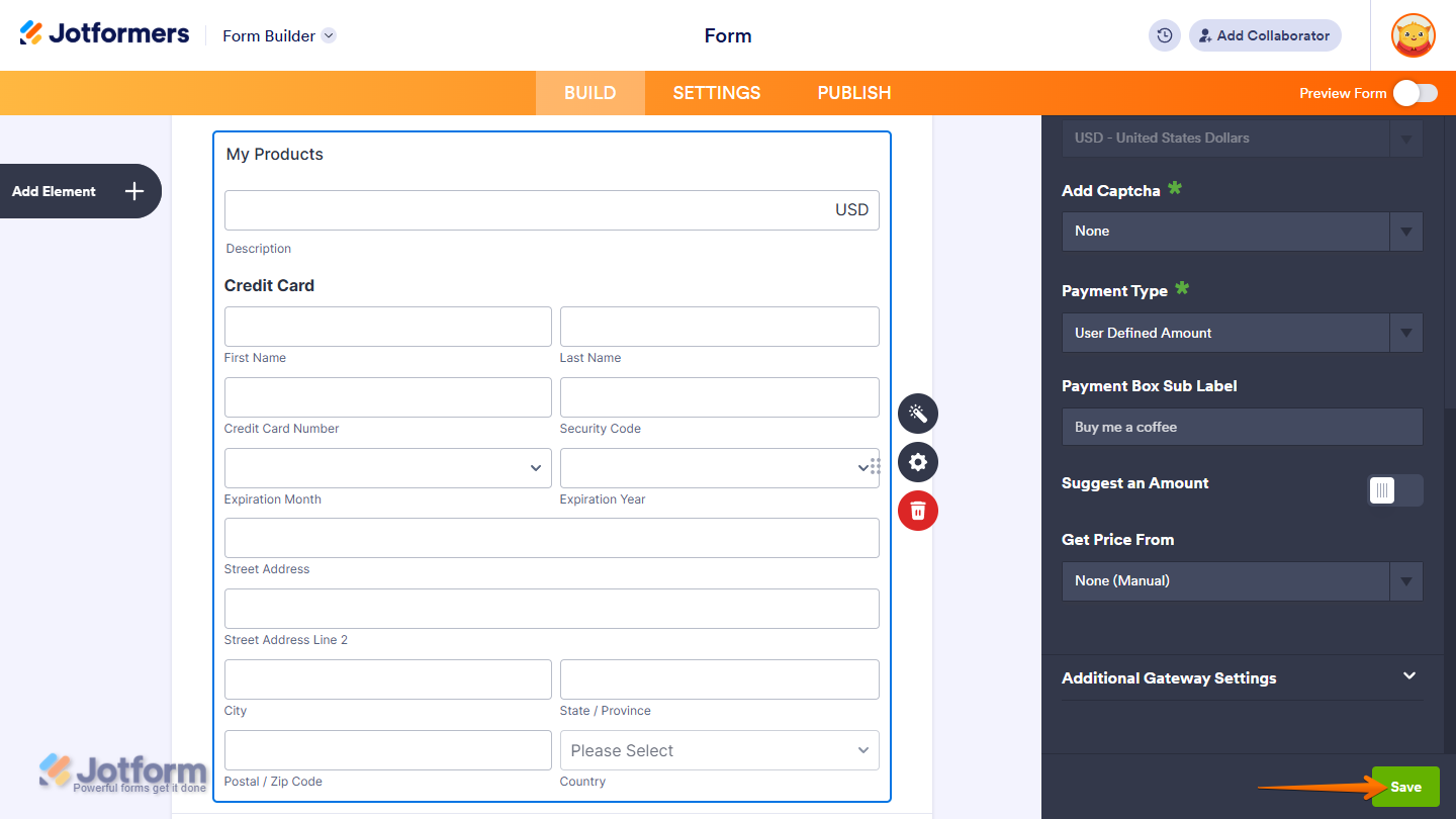 Save button of the User Defined Amount in the CardConnect integration