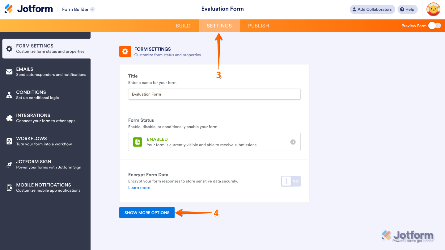 Form Builder interface with the orange navigation bar at the top
