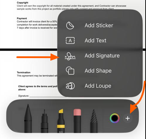 iOS Markup Tool Add Signature Option