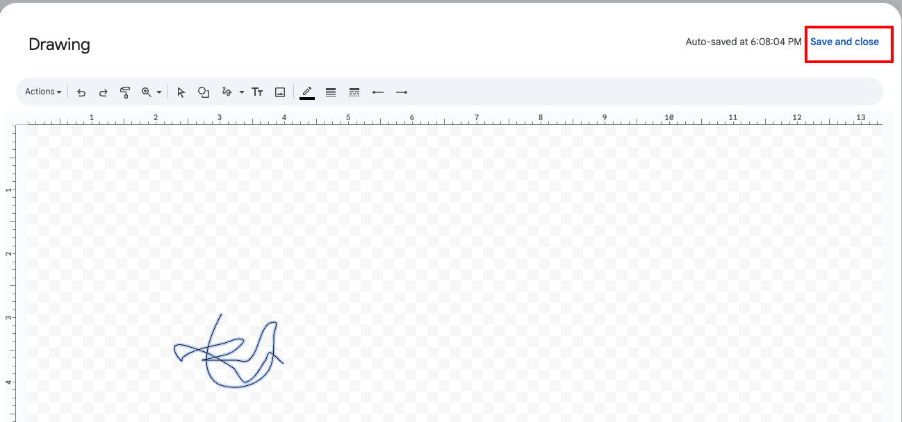 Google Docs Drawing Tool Save and close Button