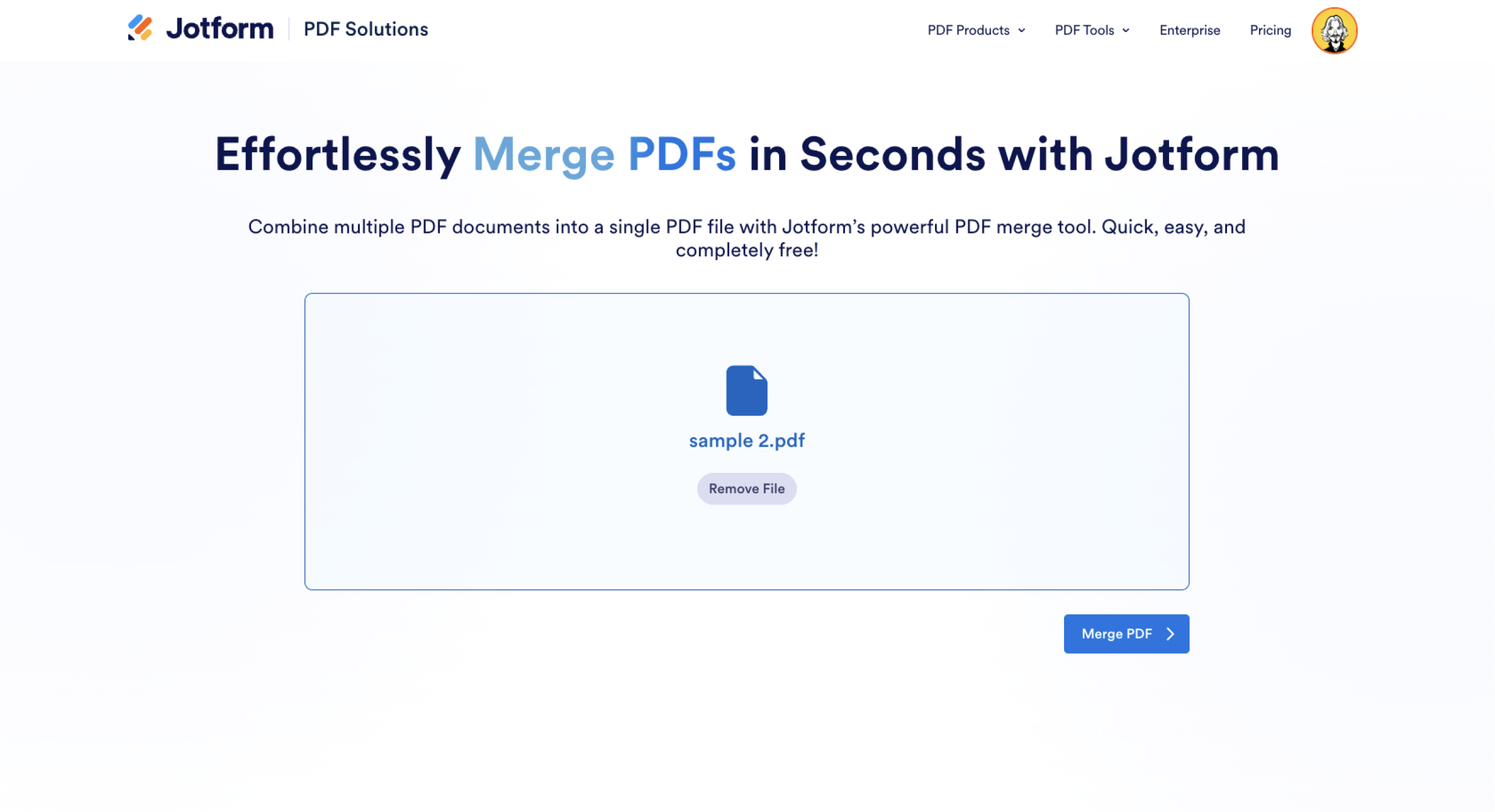 Jotform Merge PDF Selected File View