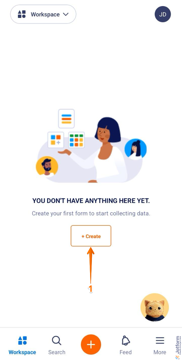 Create Asset button in the Workspace screen in Jotform Mobile Forms App