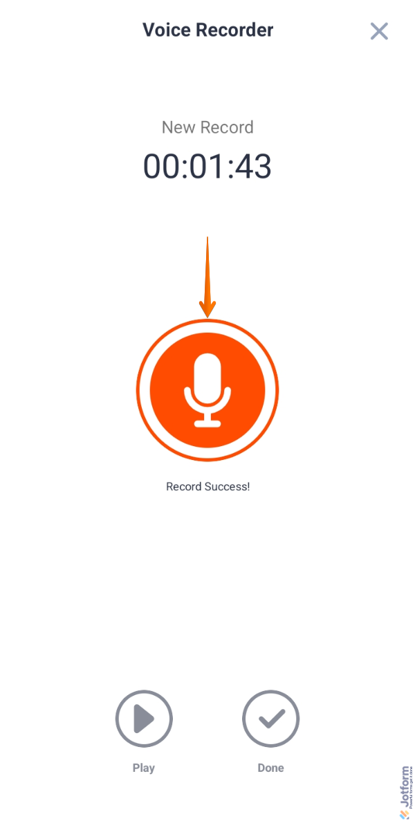 Record button in the Voice Recorder screen in Jotform Mobile App