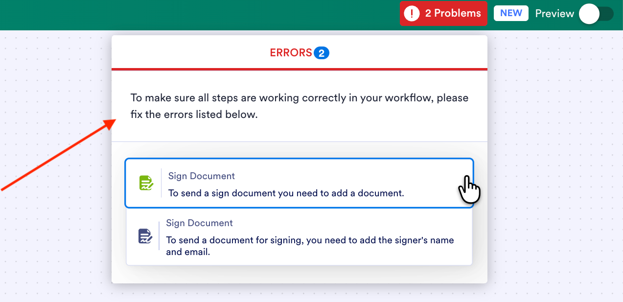 Jotform Workflow Builder Errors Dropdown