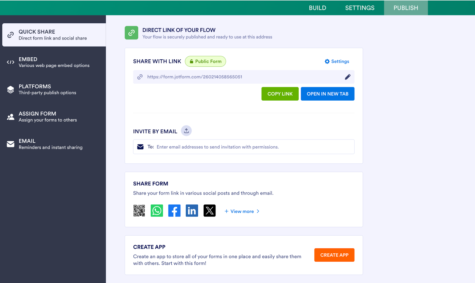 Jotform Workflow Builder Publish Tab