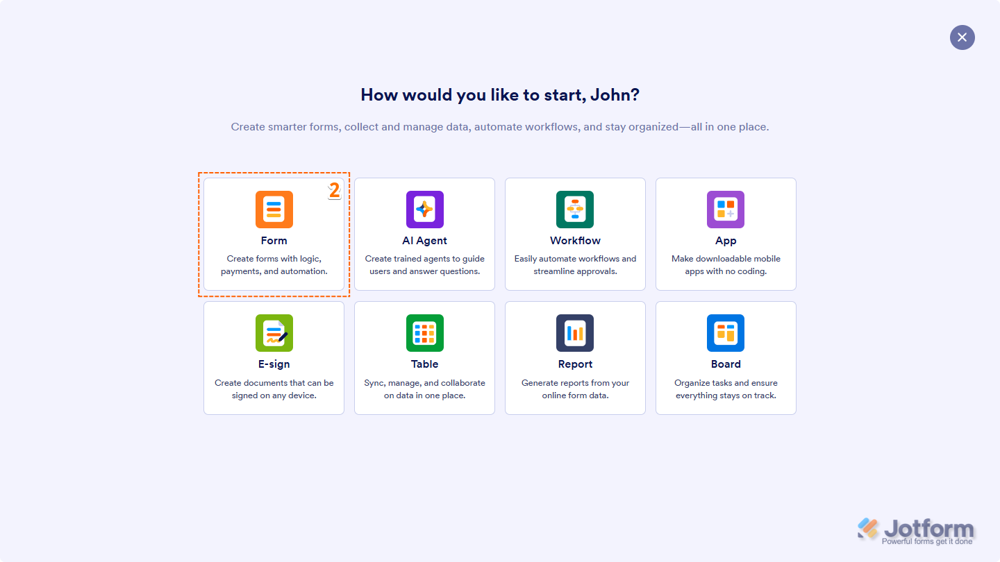 Form option on Workspace Jotform