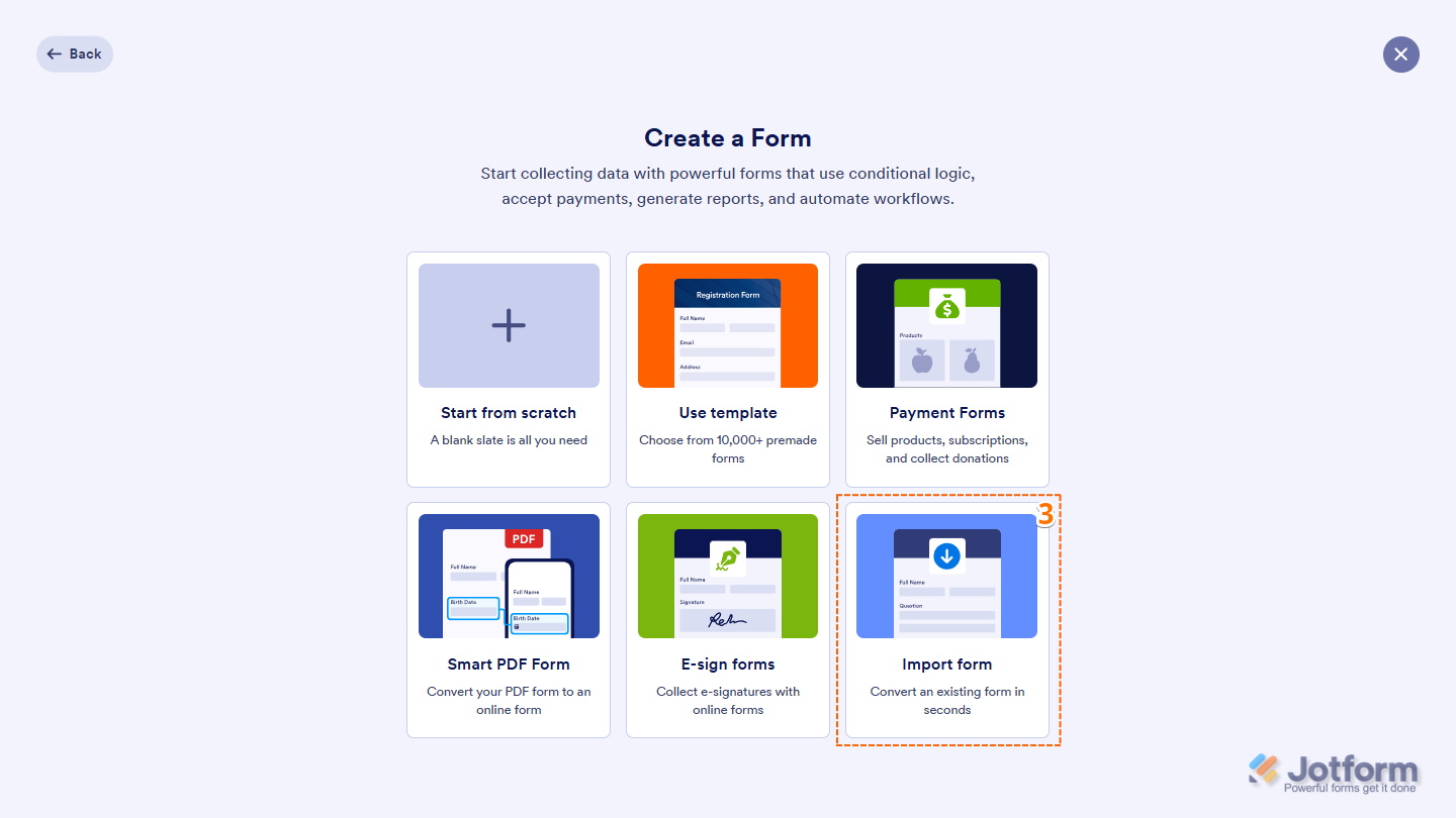 Import Form option on Workspace Jotform