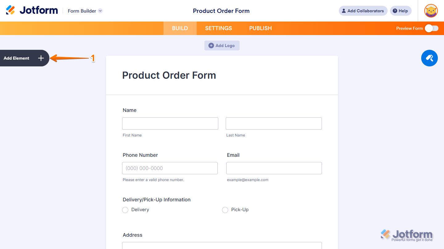 Add Element button in Jotform Form Builder