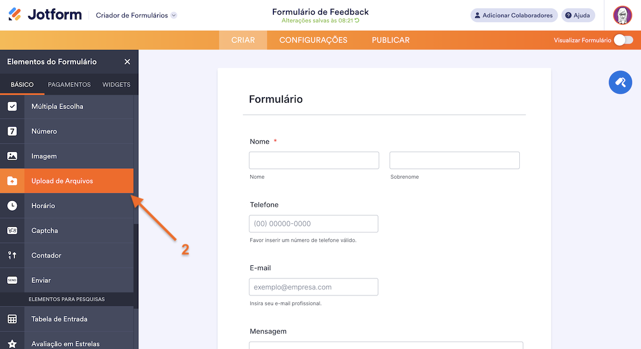 Incluindo Campo Upload de Arquivos