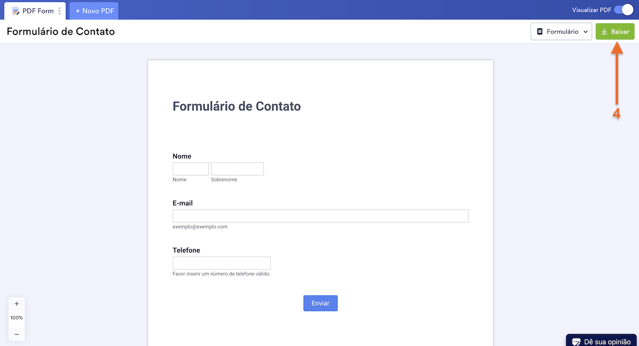 Clicando em Baixar no Editor de PDFs