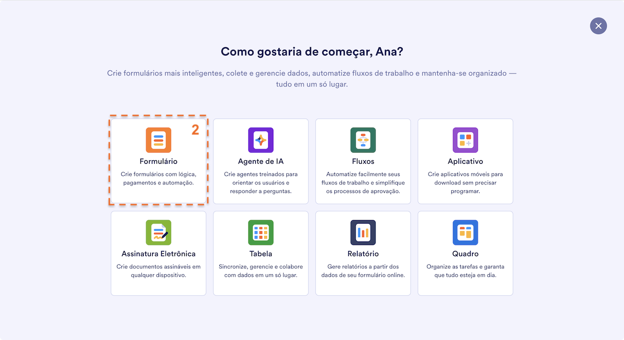 Clicando em Formulário