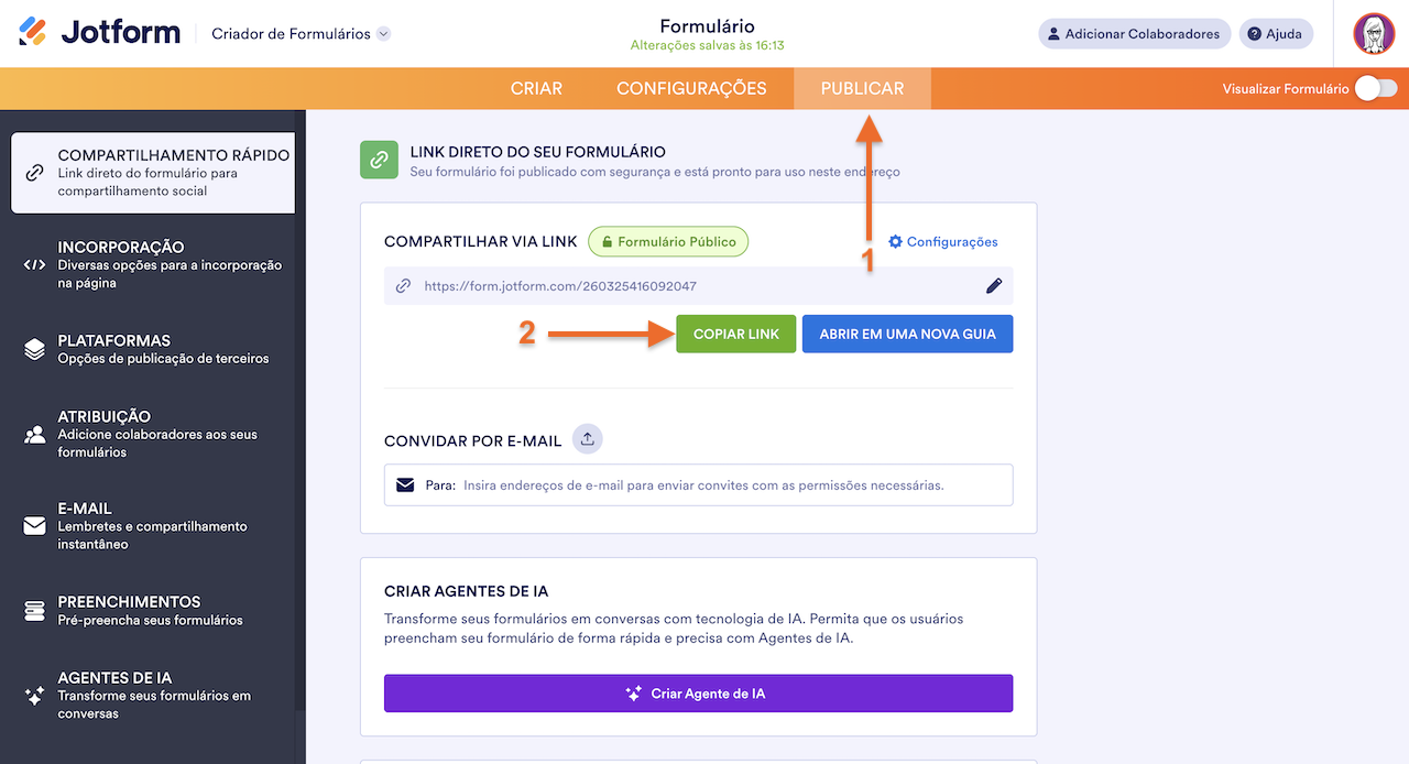 Copiando Link do Formulário