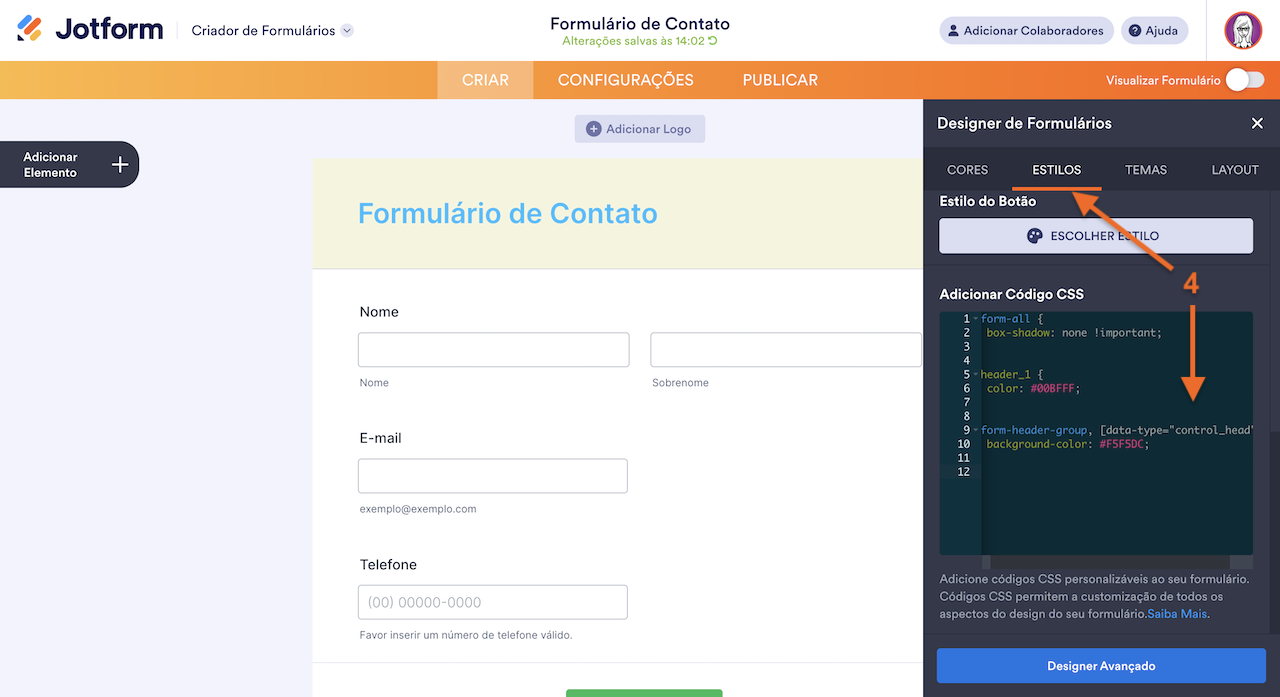 Injetando Código CSS no Formulário