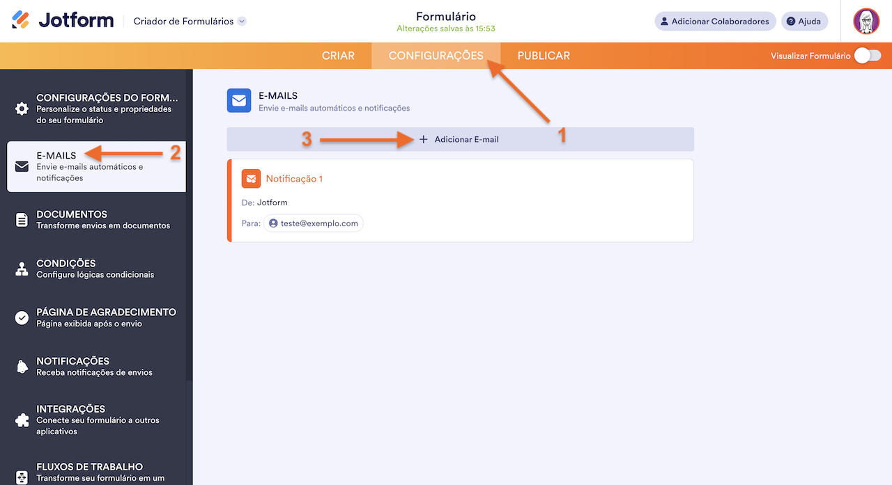 Configurações de Email