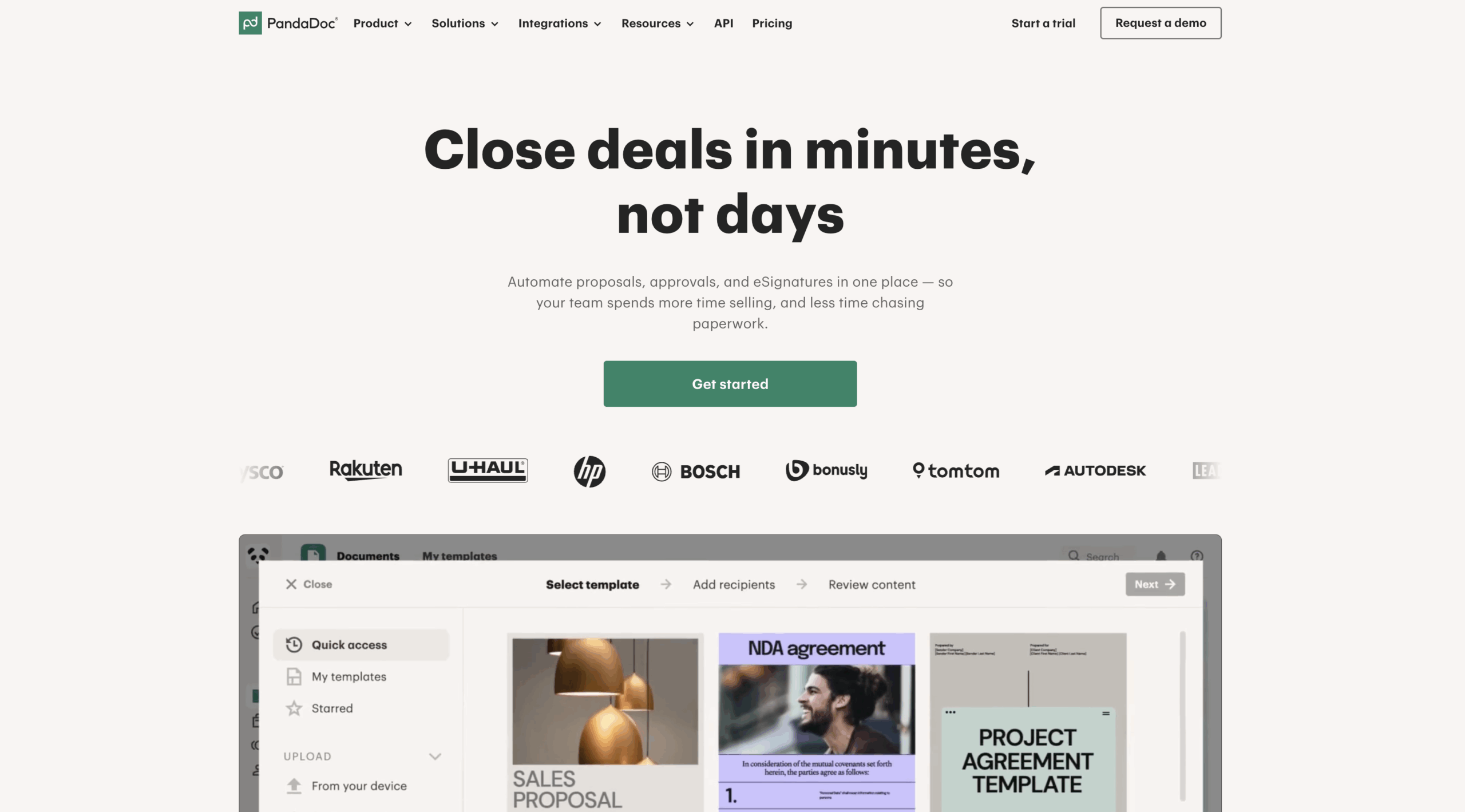 Interfaz de usuario de PandaDoc