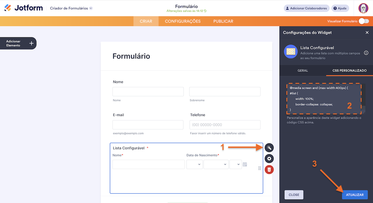 Alterando a Aparência da Lista Configurável
