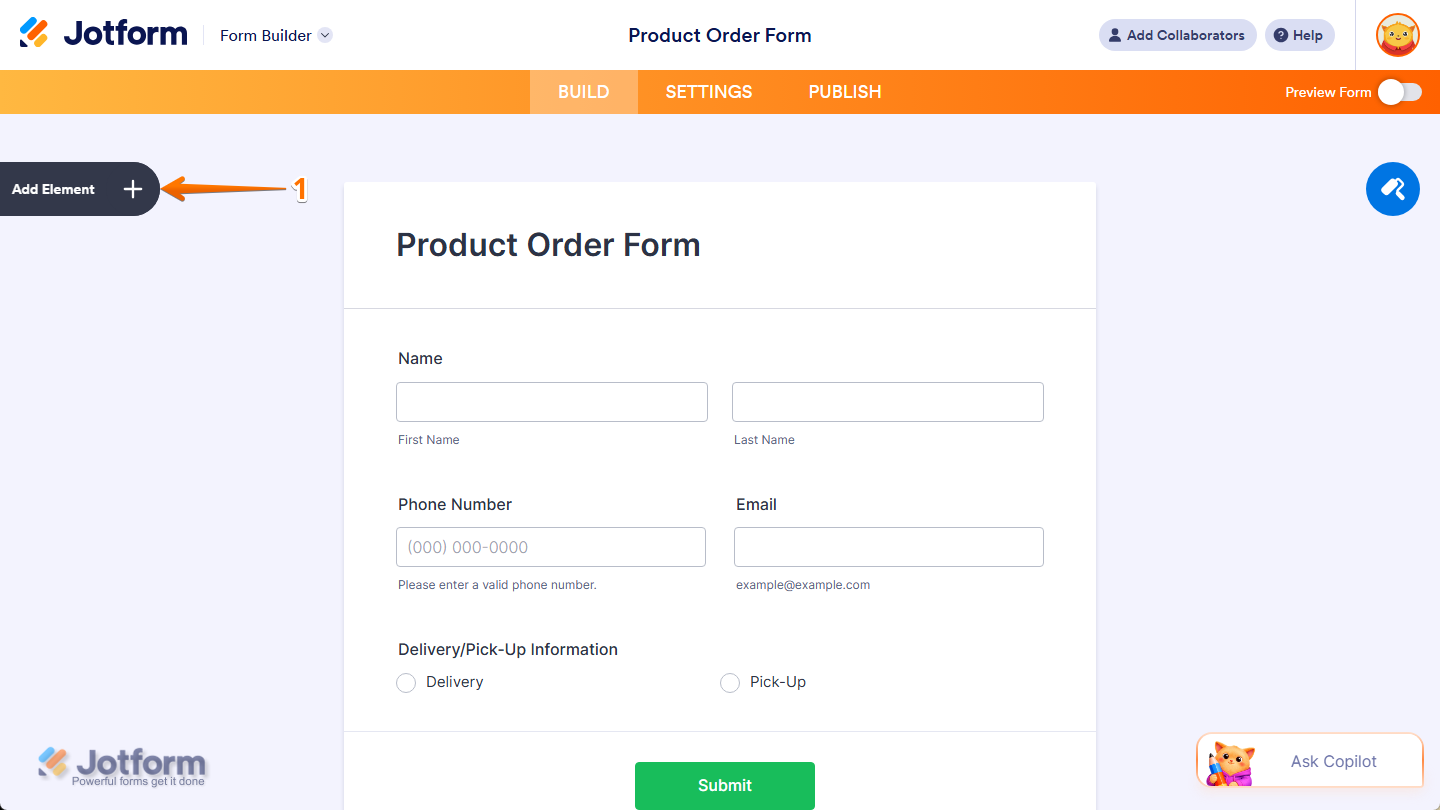 Add Element button in Jotform Form Builder