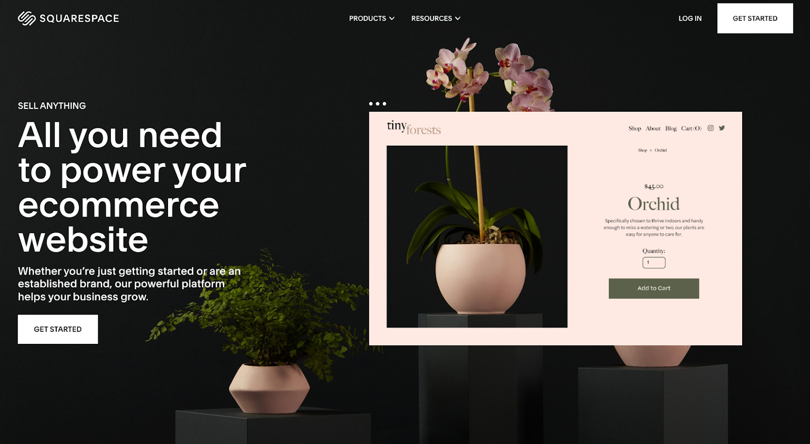Squarespace Commerce website with the words: "All you need to power your ecommerce website"