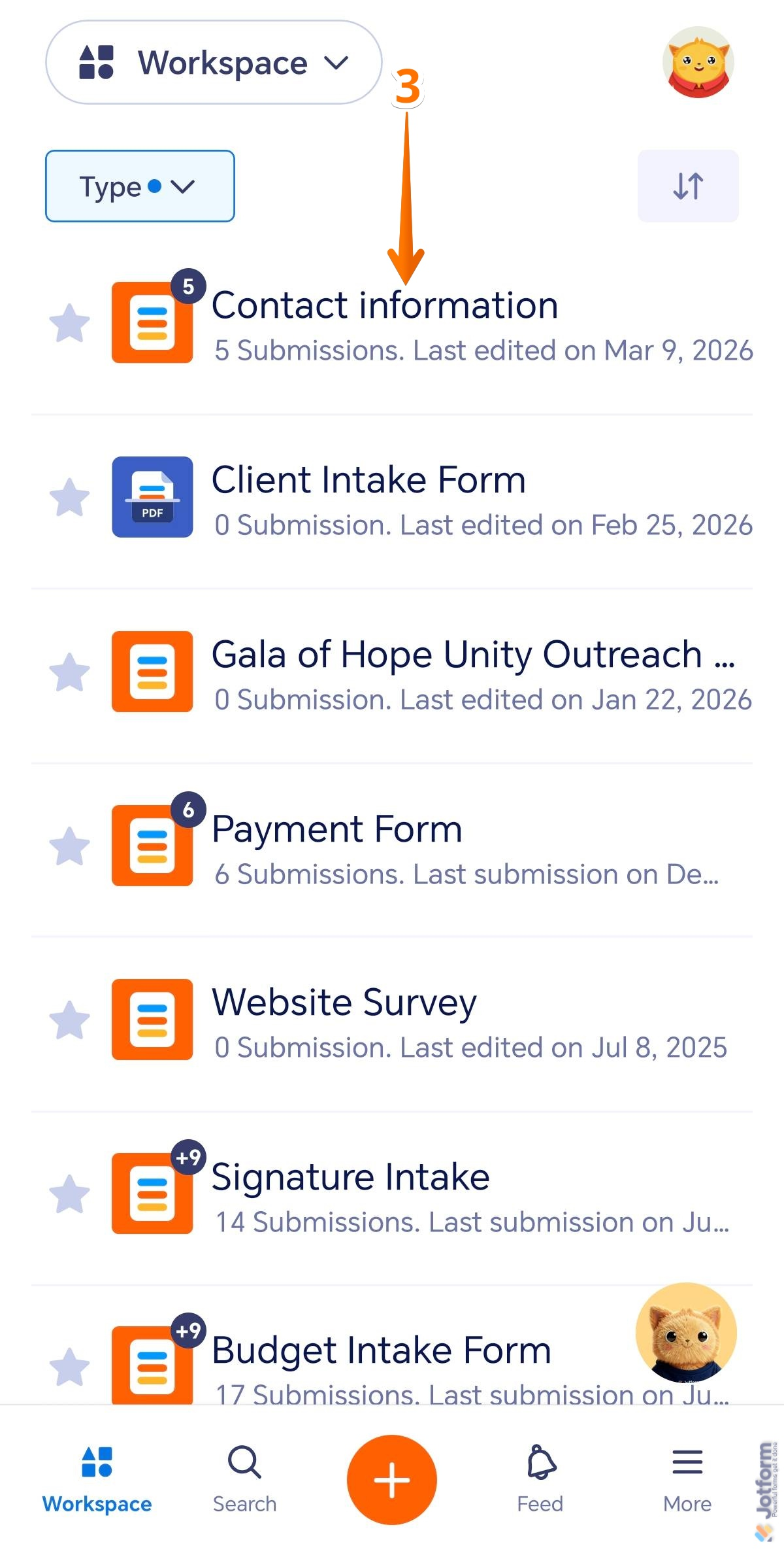 Selected form in the Workspace screen of the Jotform Mobile Forms app