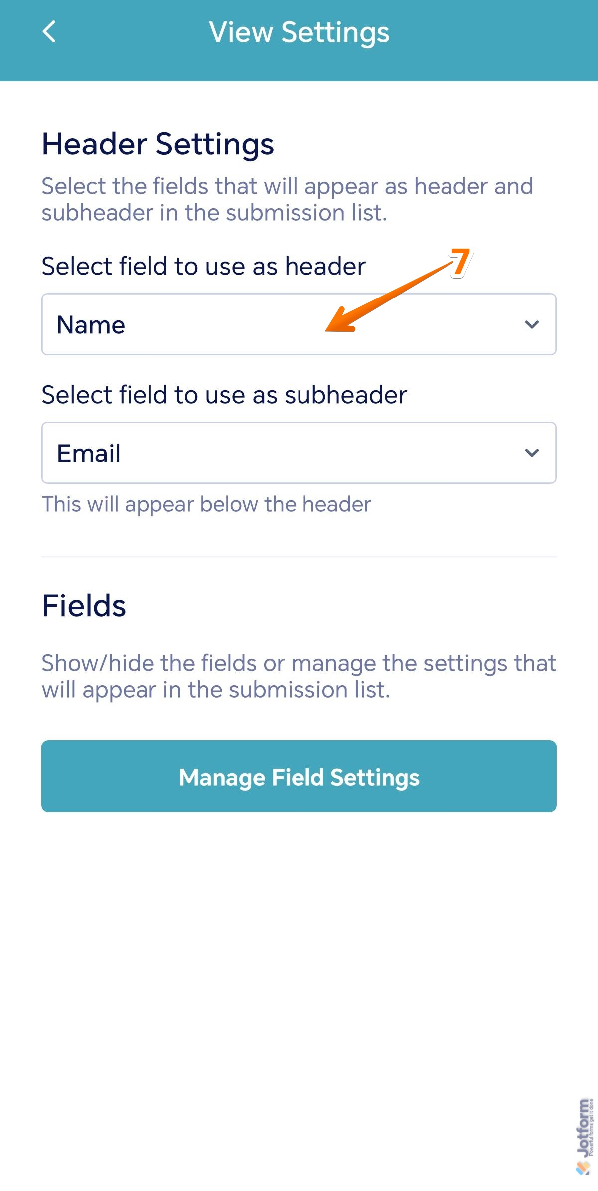 Header settings of the Inbox in the Jotform Mobile Forms app