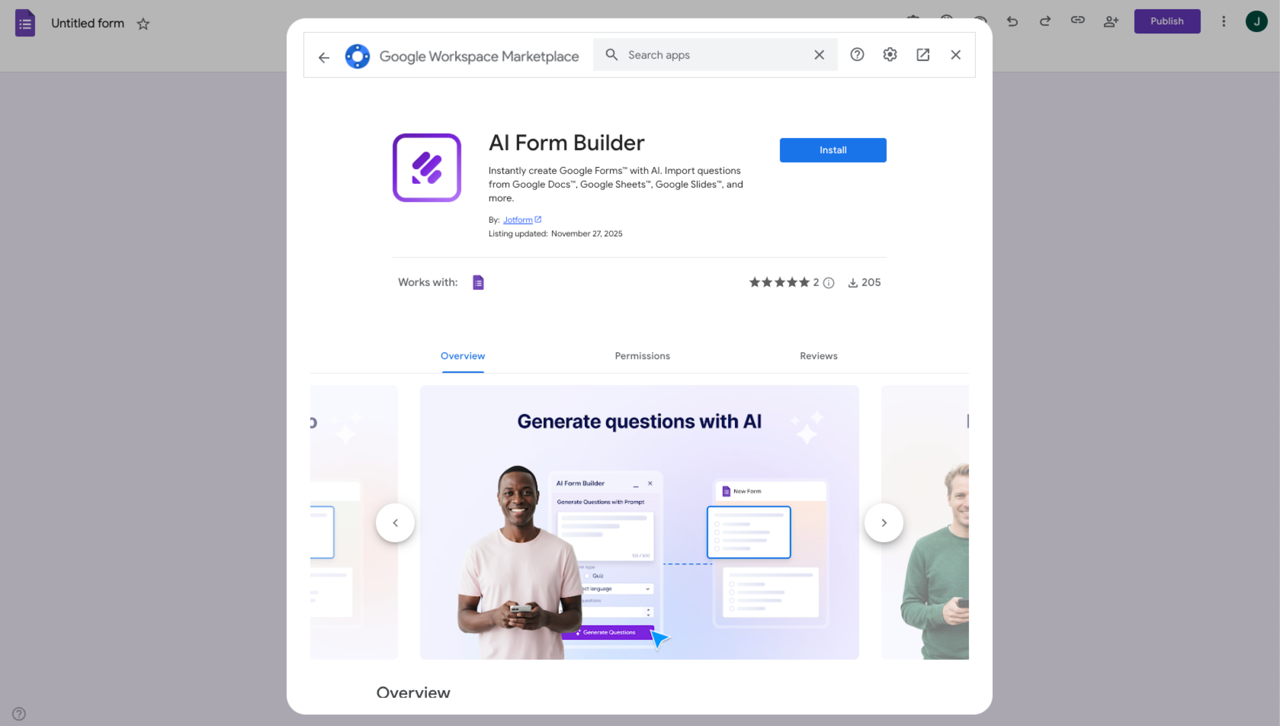 Jotform AI Form Builder Google Forms Add-on 