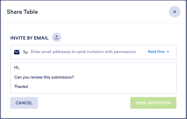 Viewing the Share Table window