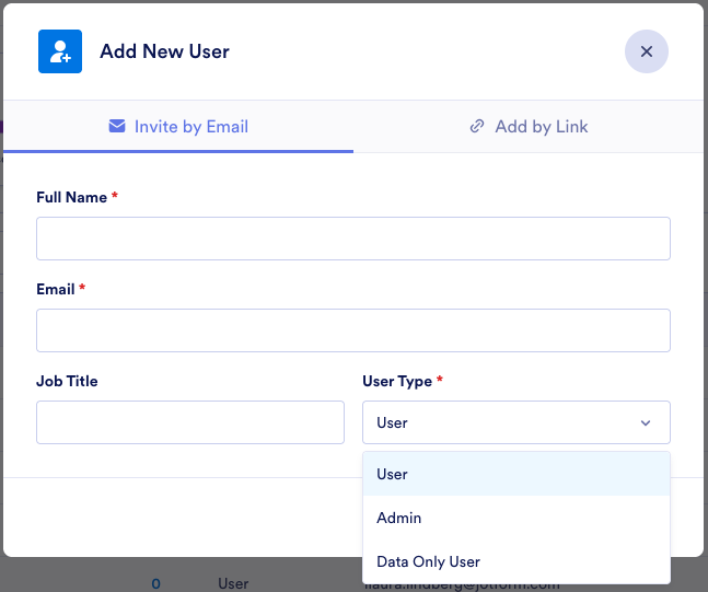 Viewing the Add New User Window