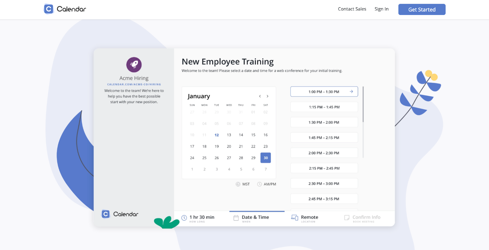Screenshot of Calendar's landing page