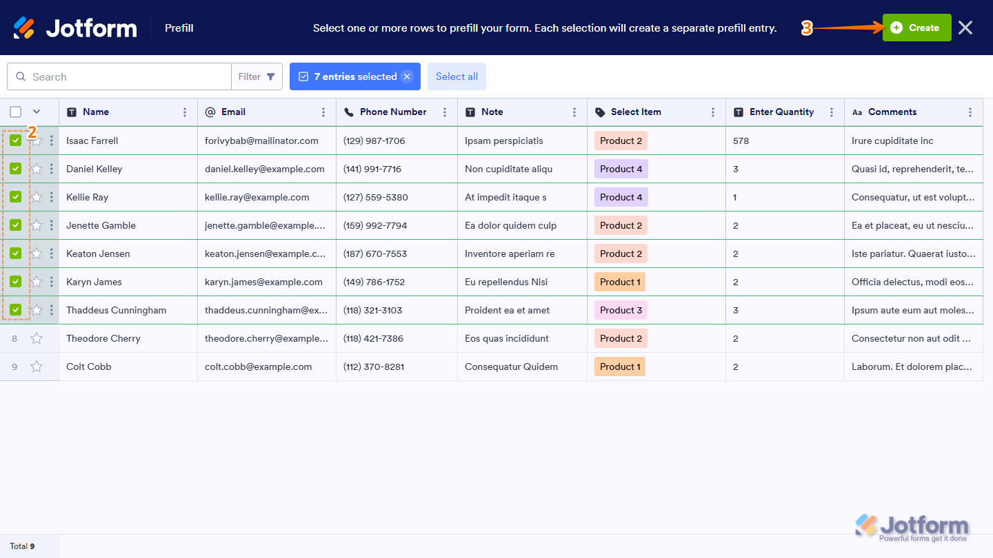 Create button for the Form Prefill items