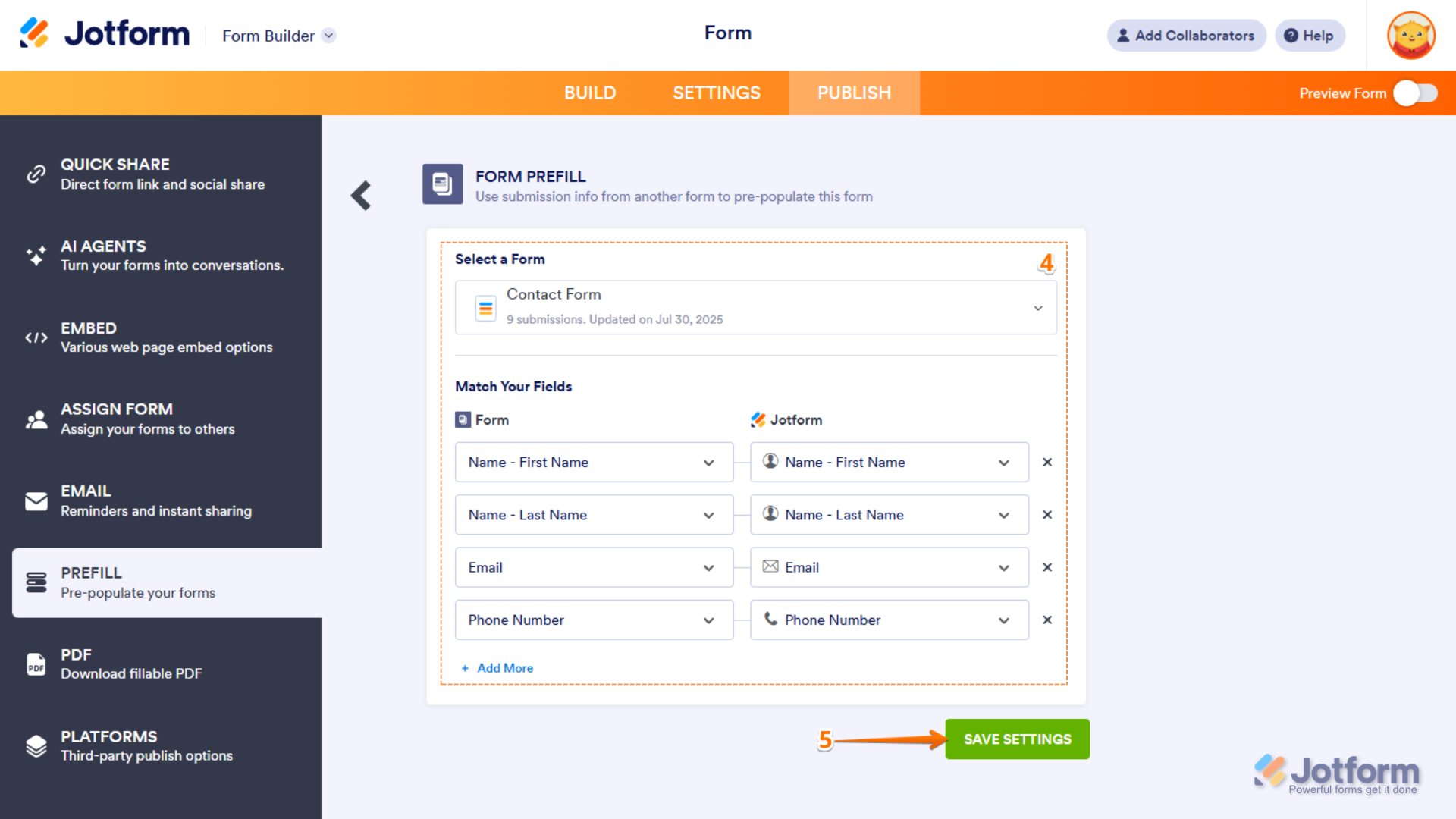Save Settings of the Form Prefill