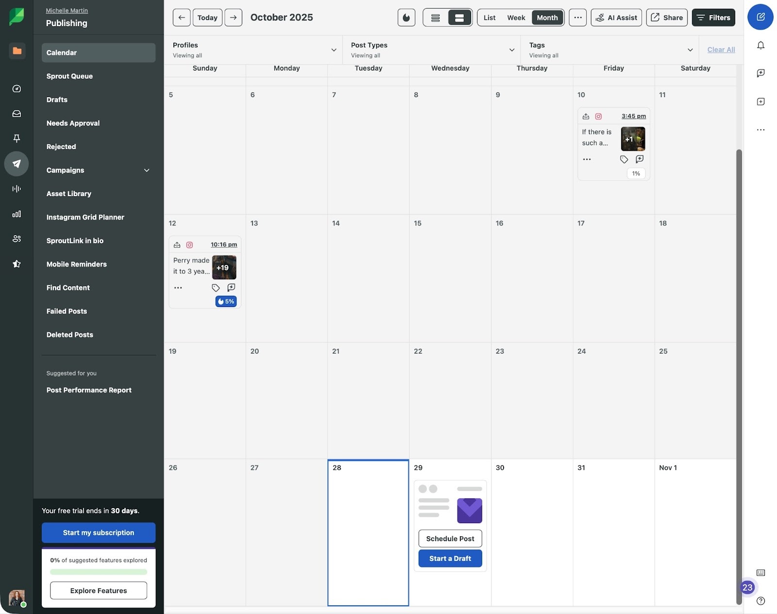 Sprout Social Calendar View