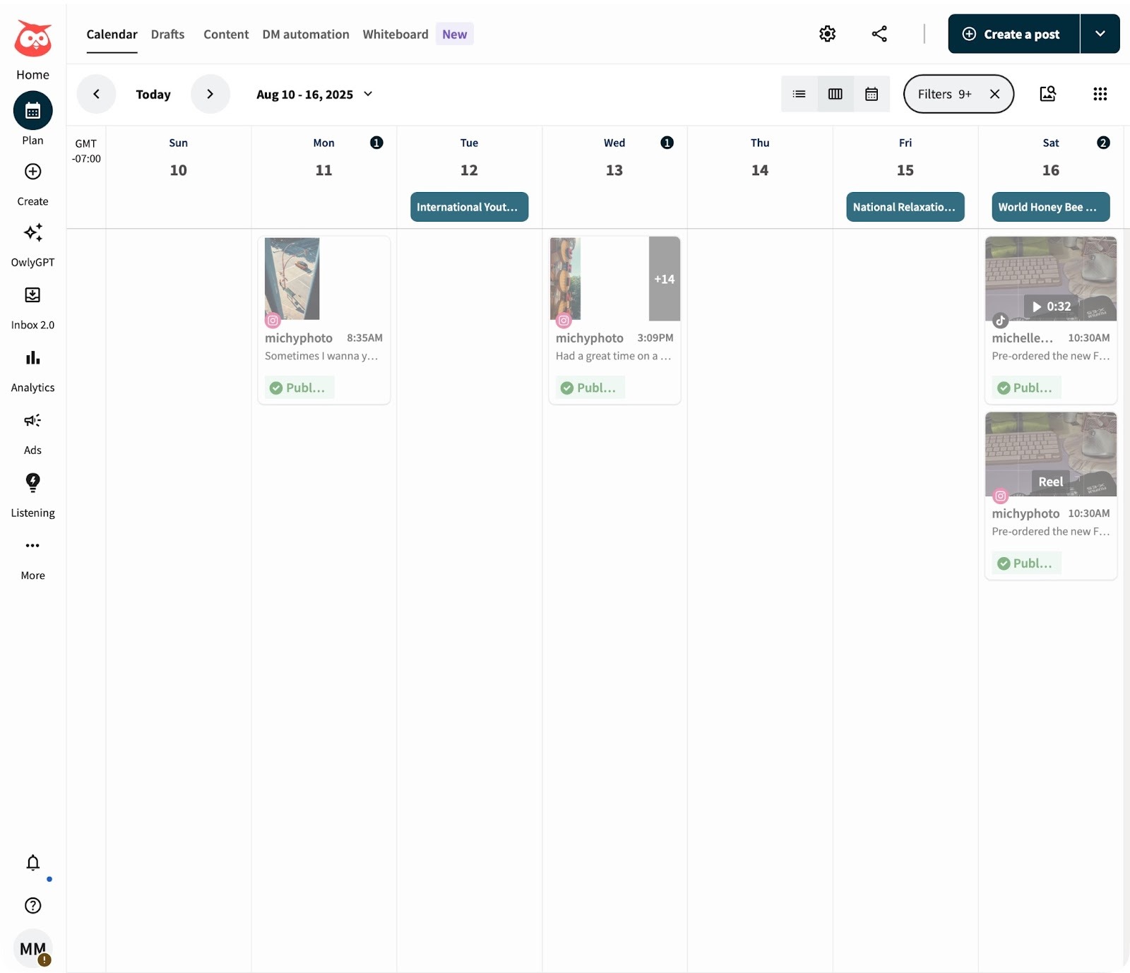 Hootsuite Calendar view
